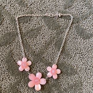 Pink flower clip necklace